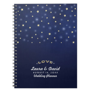 Marine Blauw Goud & Witte Sterren LIEFDE Aangepast Notitieboek