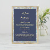 Marine blauw goud zilver holografisch bruiloft Men Menu (Staand voorkant)