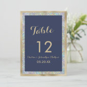 Marine blauw goud zilver holografische Tafelnummer (Staand voorkant)