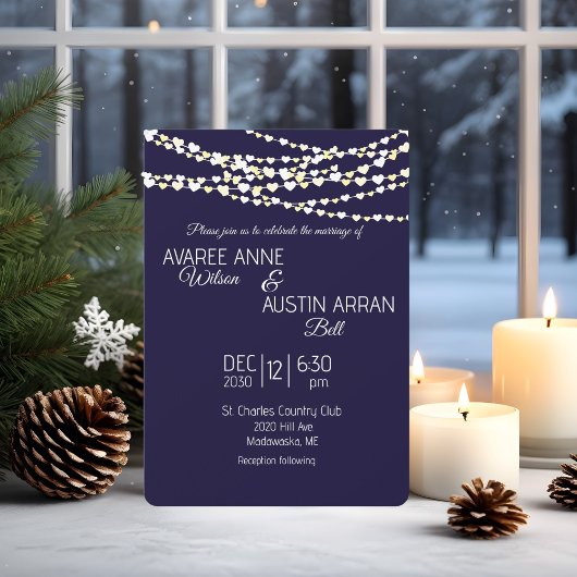 Marine Blauw Goud Zilveren Hart String Lichten Kaart