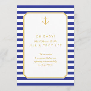 Marine blauw & goud zwangerschapsaankondiging aankondiging