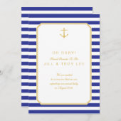 Marine blauw & goud zwangerschapsaankondiging aankondiging (Voorkant / Achterkant)