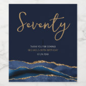 Marine Blauw Gouden Agaat 70e Verjaardag Wijn Labe Wijn Etiket (Enkel label)