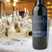 Marine Blauw Gouden Agaat 70e Verjaardag Wijn Labe Wijn Etiket