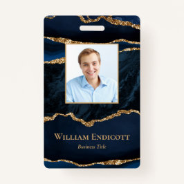 Marine Blauw Gouden Agaat Professionele ID Badge
