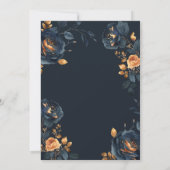 Marine Blauw Gouden Bloemen Huwelijk Kaart (Achterkant)