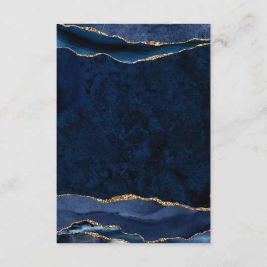 Marine Blauw Gouden Folie Agaat Geode Bruiloft Rec Informatiekaartje (Achterkant)