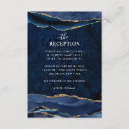 Marine Blauw Gouden Folie Agaat Geode Bruiloft Rec Informatiekaartje