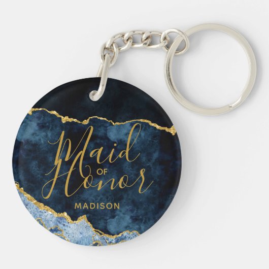 Marine Blauw & Gouden Folie Agaat Krans Maid of Ho Sleutelhanger (Achterkant)