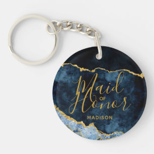 Marine Blauw & Gouden Folie Agaat Krans Maid of Ho Sleutelhanger