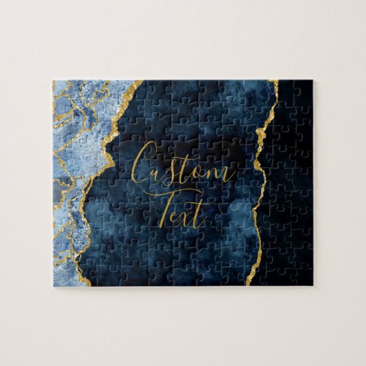 Marine Blauw & Gouden Folie Agaat Marmer Aangepast Legpuzzel (Horizontaal)