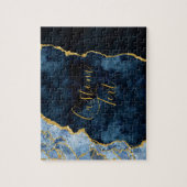 Marine Blauw & Gouden Folie Agaat Marmer Aangepast Legpuzzel (Verticaal)