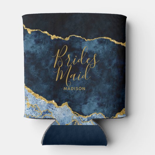 Marine Blauw & Gouden Folie Agaat Marmer Bruidsmei Blikjeskoeler (Achterkant)