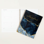 Marine Blauw Gouden Folie Agaat Marmer Bruiloft Pl Planner (Display)