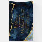 Marine Blauw Gouden Folie Agaat Marmer Bruiloft We Spandoek (Verticaal)