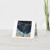 Marine Blauw & Gouden Folie Agaat Marmer Dank u Fo Bedankkaart (Achterkant)