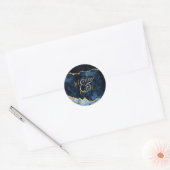 Marine Blauw Gouden Folie Agaat Marmer Monogram Br Ronde Sticker (Envelop)