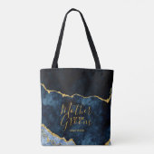 Marine Blauw & Gouden Folie Agaat Moeder van de Gr Tote Bag (Achterkant)