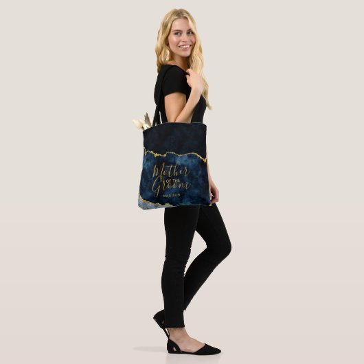 Marine Blauw & Gouden Folie Agaat Moeder van de Gr Tote Bag (Op model)