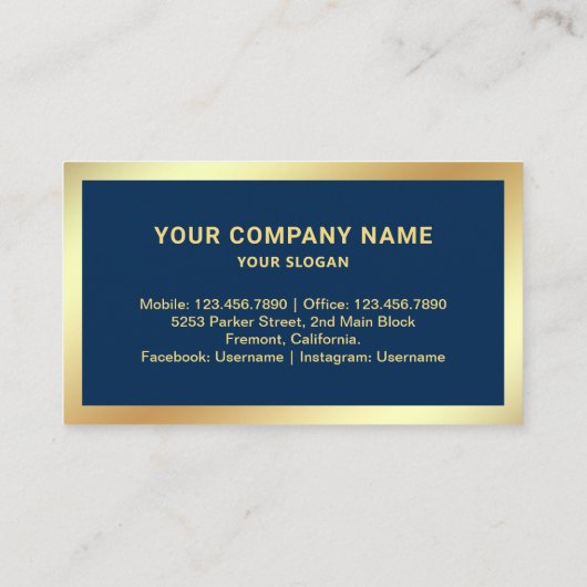Marine Blauw Gouden Folie Vastgoed Foto Realtor Visitekaartje (Achterkant)