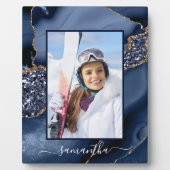 Marine Blauw Gouden Glitter Agaat Elegante Naam Fo Fotoplaat (Voorkant)