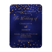 Marine blauw gouden harten luxe bruiloft uitnodigi magneet (Verticaal)