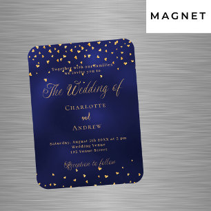 Marine blauw gouden harten luxe bruiloft uitnodigi magneet