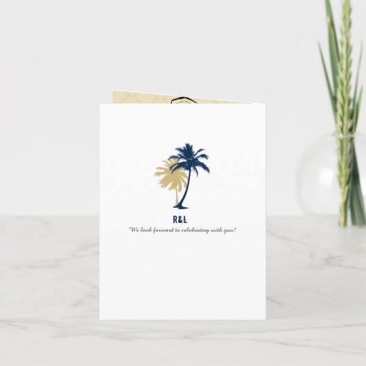Marine Blauw Gouden Palm Boom Bahama's Trouwpaspoo (Achterkant)