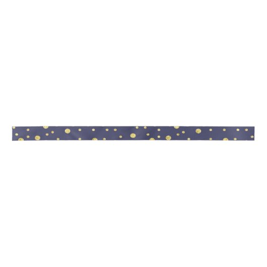 Marine Blauw Gouden Polka Dots Party Satijn Lint (Voorkant)