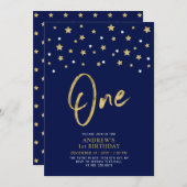 Marine Blauw & Gouden Ster | Een 1e verjaardagsfee Kaart (Voorkant / Achterkant)