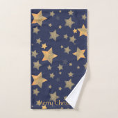 Marine Blauw Gouden Sterpatroon Elegante Kerstmis Bad Handdoek (Handdoek)