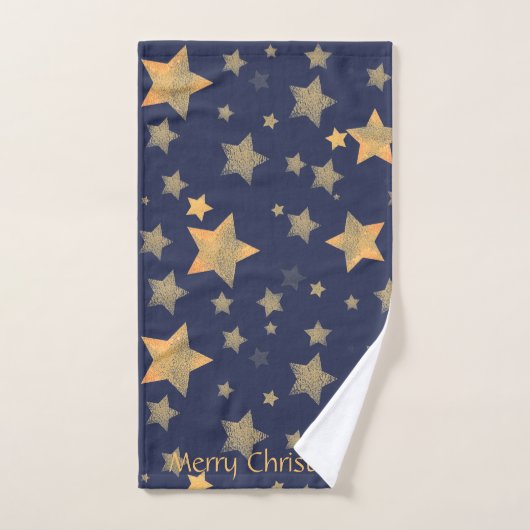 Marine Blauw Gouden Sterpatroon Elegante Kerstmis Bad Handdoek (Handdoek)