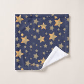 Marine Blauw Gouden Sterpatroon Elegante Kerstmis Bad Handdoek (Wasdoekje)