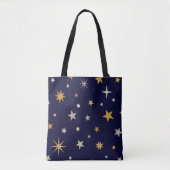 Marine Blauw Gouden Sterpatroon Tote Bag (Voorkant)