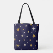 Marine Blauw Gouden Sterpatroon Tote Bag (Achterkant)