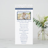 Marine Blauw Grijs Damast Foto Trouwprogramma Programmakaart (Staand voorkant)