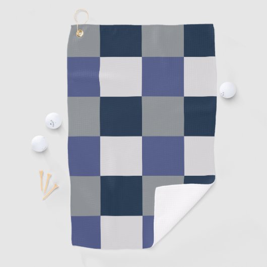 Marine Blauw Grijs Wit Checkerboard Controleer Pat Golfhanddoek (Insitu)