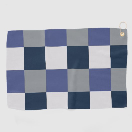 Marine Blauw Grijs Wit Checkerboard Controleer Pat Golfhanddoek (Horizontaal)