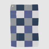 Marine Blauw Grijs Wit Checkerboard Controleer Pat Golfhanddoek (Voorkant)