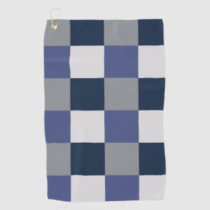 Marine Blauw Grijs Wit Checkerboard Controleer Pat Golfhanddoek