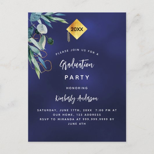 Marine blauw groen 2025 afstudeerfeest uitnodiging briefkaart (Voorkant)