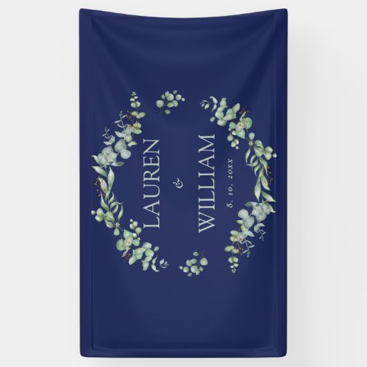 Marine Blauw Groen Groen Bruiloft Spandoek (Verticaal)