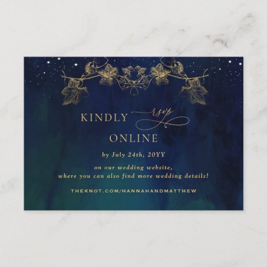 Marine, Blauw, Groen Hemelse RSVP Online Bruiloft Informatiekaartje (Voorkant)