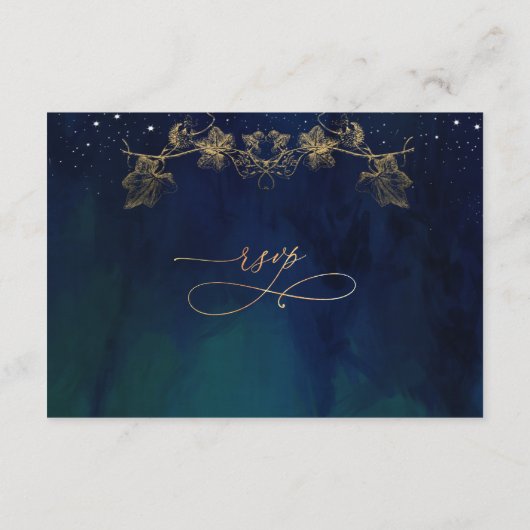 Marine, Blauw, Groen Hemelse RSVP Online Bruiloft Informatiekaartje (Achterkant)