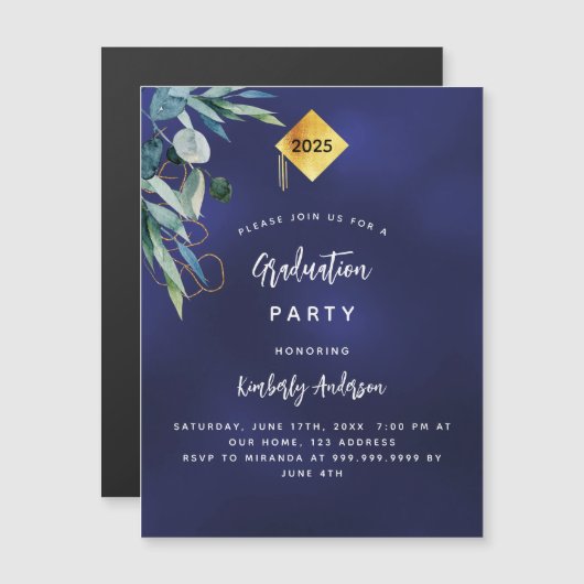 Marine blauw groen luxe afstudeerfeest 2025 magnetische uitnodiging (Voorkant / Achterkant)