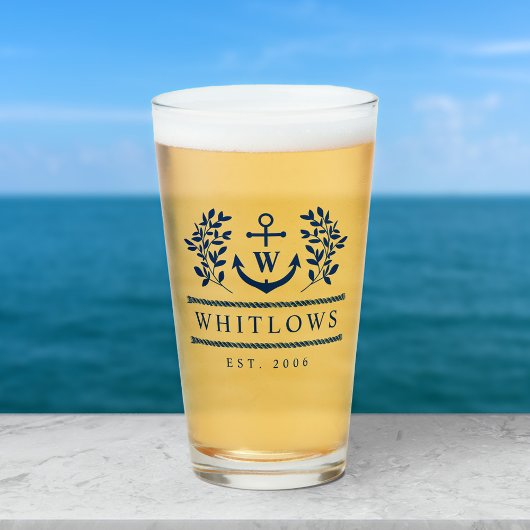 Marine Blauw Groen Nautisch Monogram Lake House Glas