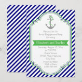 Marine blauw, groen nautische verlovingsfeest kaart (Voorkant / Achterkant)