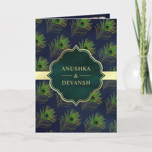 Marine Blauw Groen Peacock Veren QR Code Bruiloft (Voorkant)