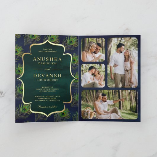 Marine Blauw Groen Peacock Veren QR Code Bruiloft (Binnen)