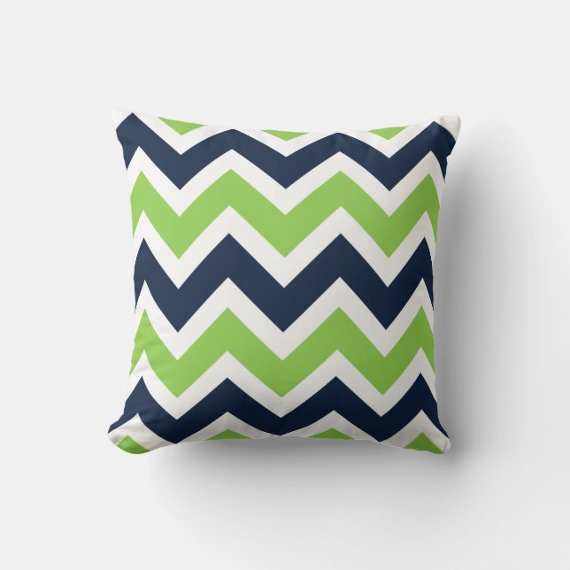 Marine Blauw Groen Wit Chevron Patroon Kussen (Voorkant)